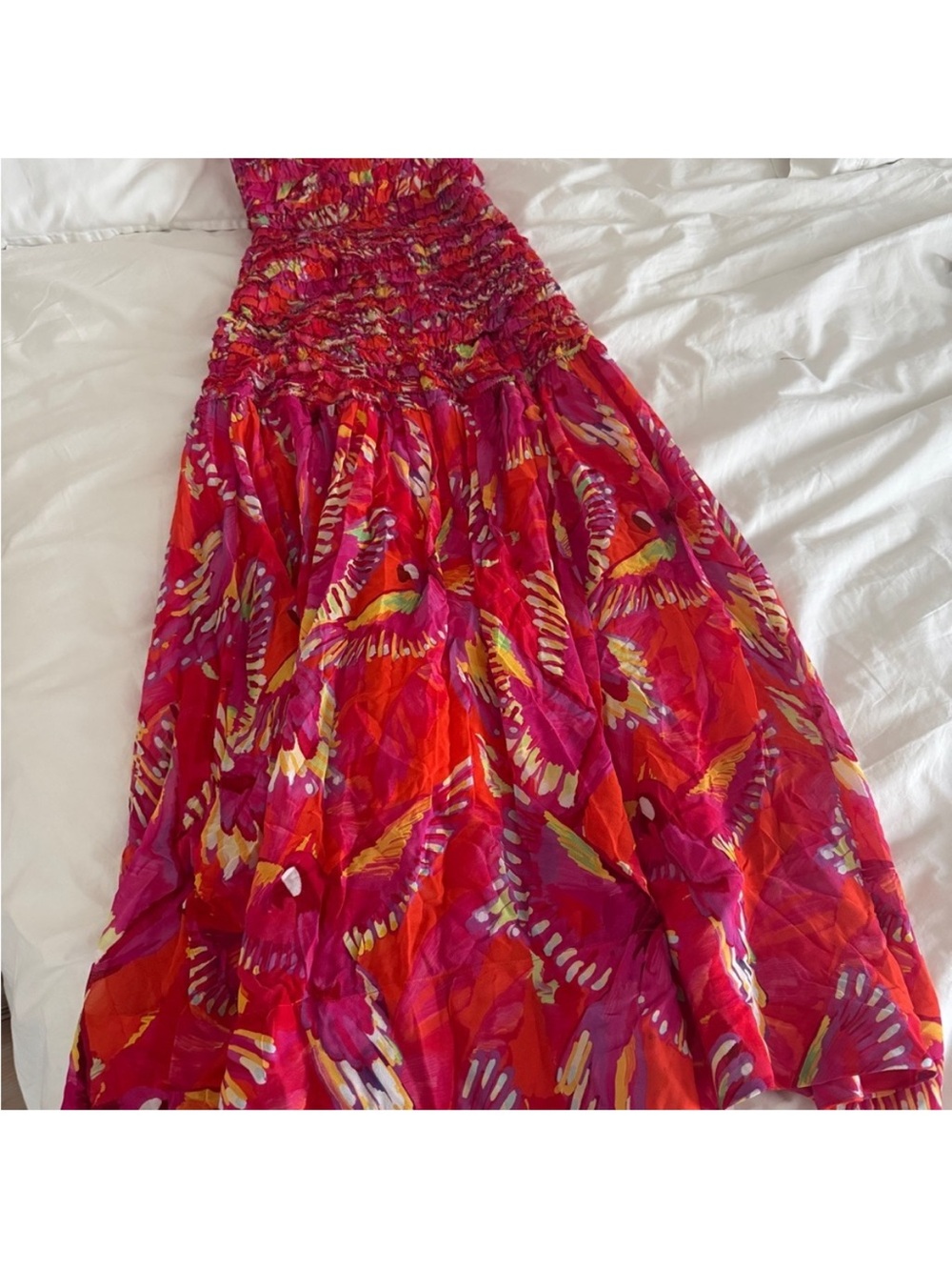 Farm Rio - NWT- Orange Flying Birds Strapless Smocked Maxi Dress - Picture 13 of 15